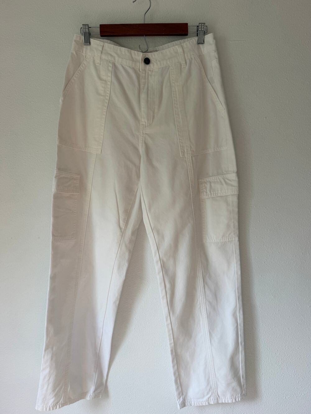 Ivory White Cargo Pants Utility High Rise Straight Leg Pocket Pants Size 9 / 29
